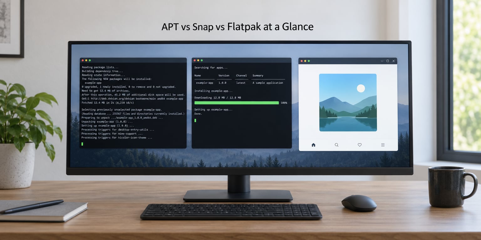 APT vs Snap vs Flatpak at a Glance