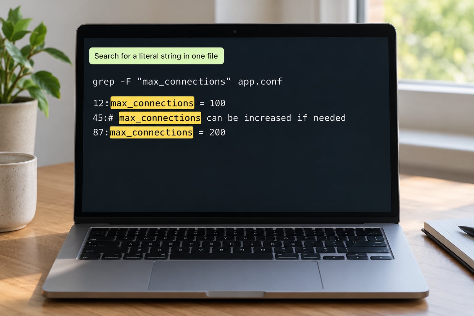 Search for a literal string in one file