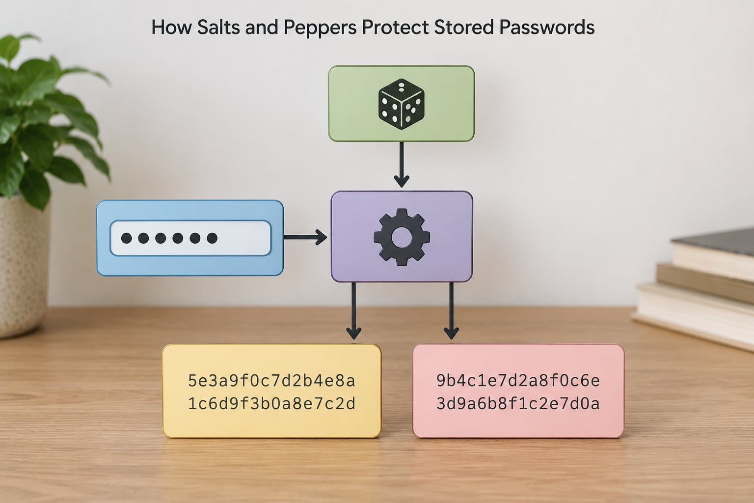 How Salts and Peppers Protect Stored Passwords