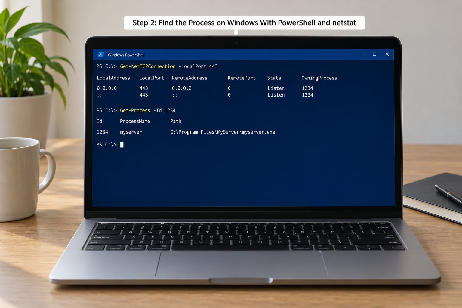 Step 2: Find the Process on Windows With PowerShell and netstat