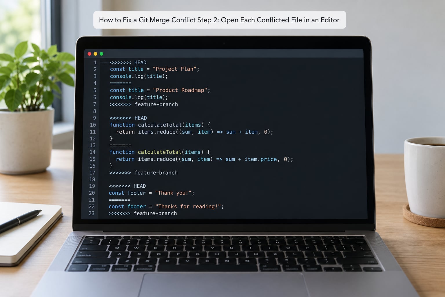How to Fix a Git Merge Conflict Step 2: Open Each Conflicted File in an Editor