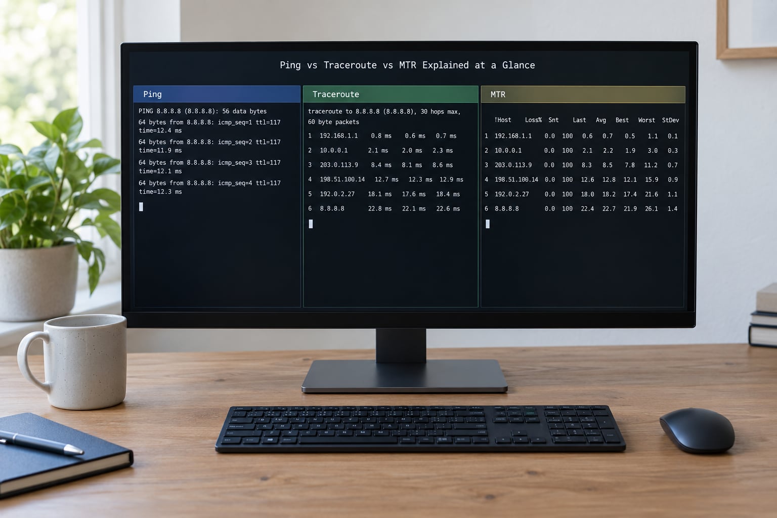 Ping vs Traceroute vs MTR Explained at a Glance