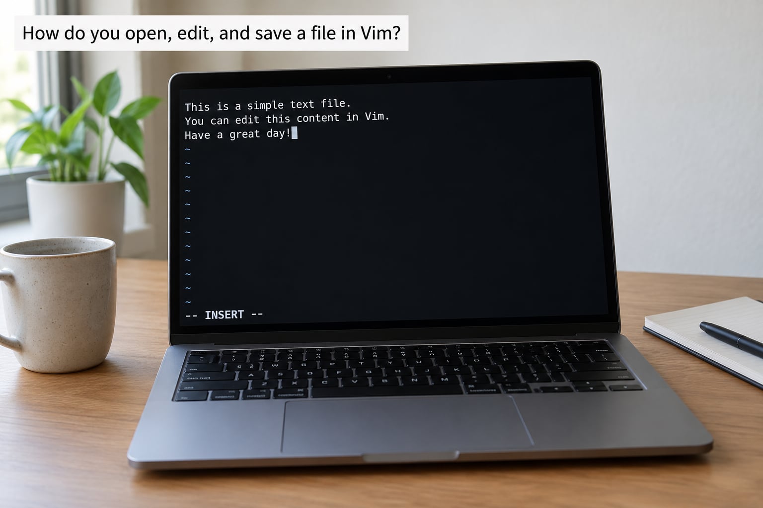 How do you open, edit, and save a file in Vim?